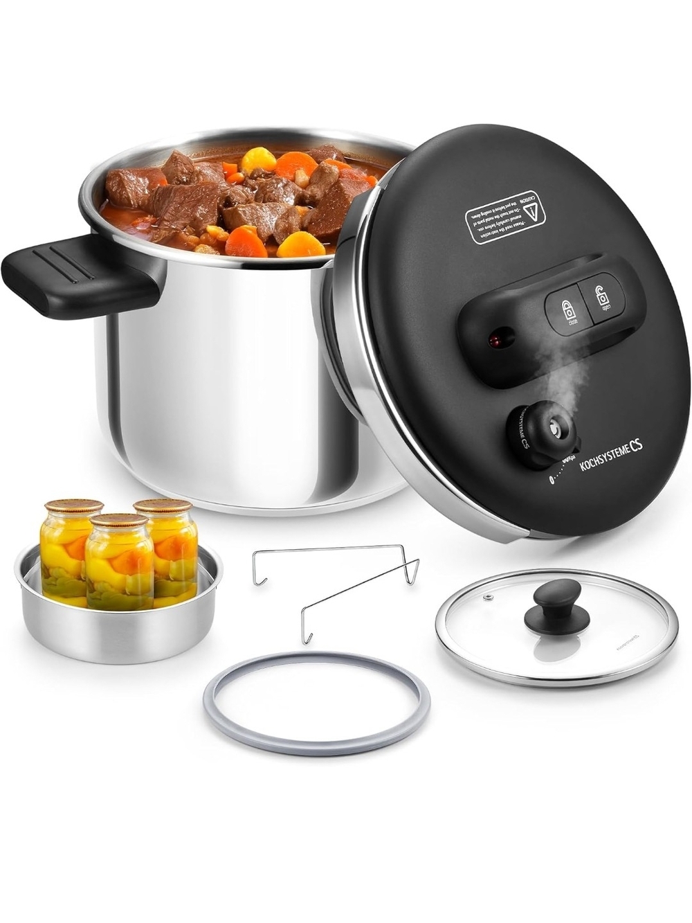 KOCH SYSTEME CS 8.5QT Stainless Steel Pressure Cooker Induction Glass Lid